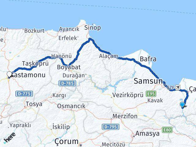 Samsun Ayvacık Kastamonu Arası Kaç Km - Yol Haritası