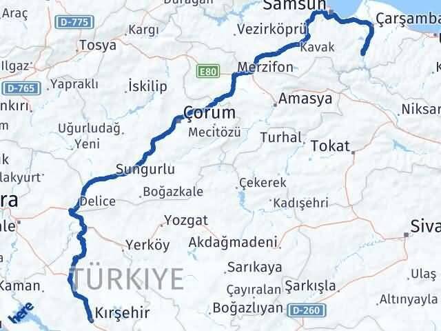 Samsun Ayvacık Kırşehir Arası Kaç Km - Yol Haritası
