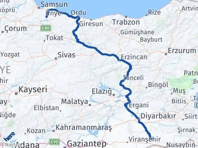 Samsun Ayvacık Mardin Arası Kaç Km - Yol Haritası