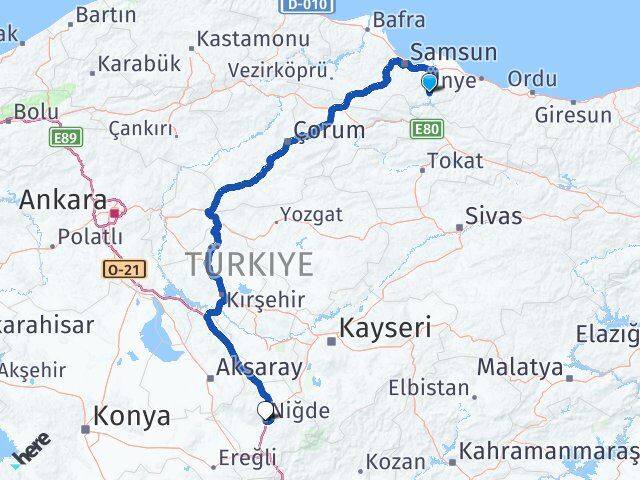 Samsun Ayvacık Niğde Arası Kaç Km - Yol Haritası