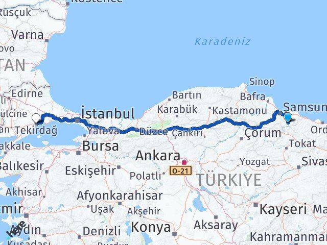 Samsun Ayvacık Tekirdağ Arası Kaç Km - Yol Haritası
