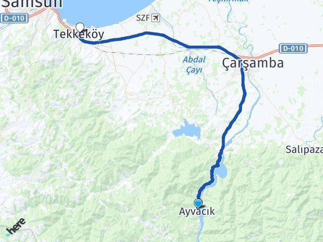 Samsun Ayvacık Tekkeköy Arası Kaç Km - Yol Haritası