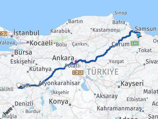 Samsun Ayvacık Uşak Arası Kaç Km - Yol Haritası