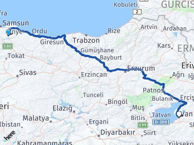 Samsun Ayvacık Van Arası Kaç Km - Yol Haritası