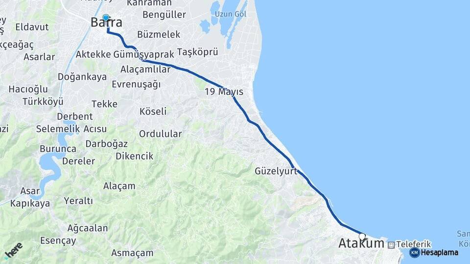 Samsun Bafra Atakum Arası Kaç Km - Yol Haritası