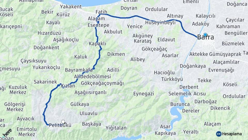 Samsun Bafra Bengü Bafra Arası Kaç Km - Yol Haritası