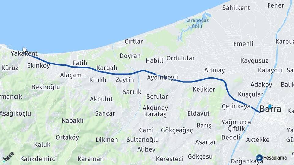 Samsun Bafra Yakakent Arası Kaç Km - Yol Haritası