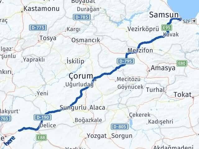 Samsun Balışeyh Kırıkkale Arası Kaç Km - Yol Haritası