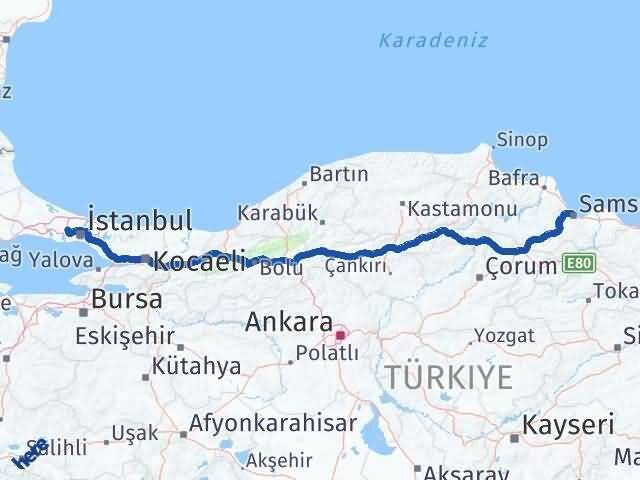 Samsun Başakşehir İstanbul Arası Kaç Km - Yol Haritası