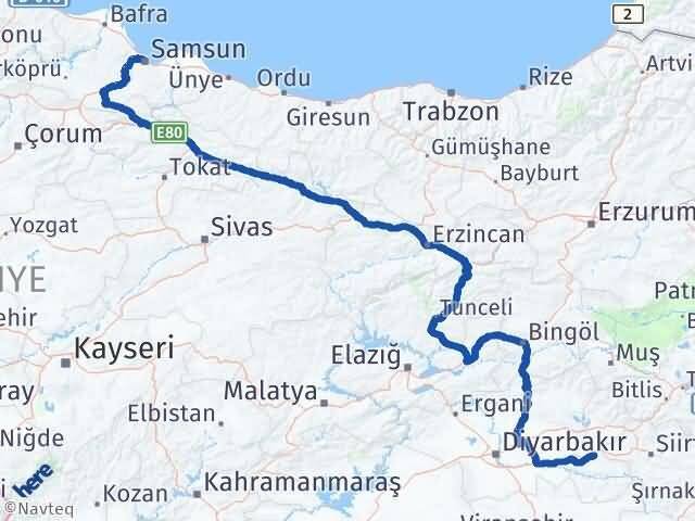 Samsun Beşiri Batman Arası Kaç Km - Yol Haritası