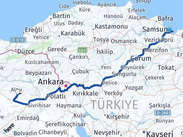 Samsun Beylikova Eskişehir Arası Kaç Km - Yol Haritası