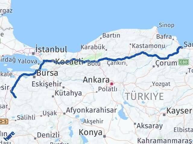 Samsun Bigadiç Balıkesir Arası Kaç Km - Yol Haritası