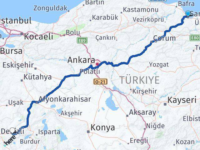 Samsun Bozkurt Denizli Arası Kaç Km - Yol Haritası