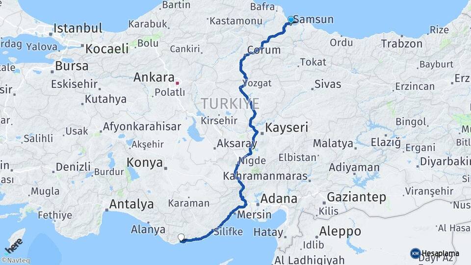 Samsun Bozyazı Mersin Arası Kaç Saat? Yol Haritası, Yakıt, Rota ve Mesafe Hesaplama Samsun Bozyazı Mersin Arası Kaç Km? Kaç Saat? Yol Haritası