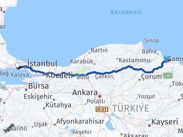 Samsun Büyükçekmece İstanbul Arası Kaç Km - Yol Haritası