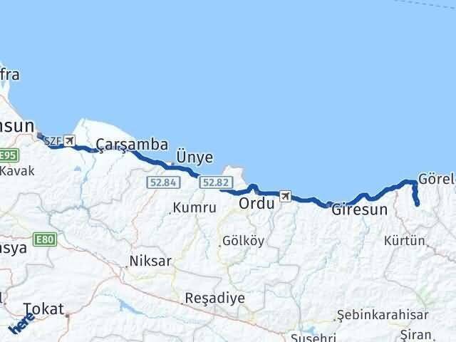 Samsun Çanakçı Giresun Arası Kaç Km - Yol Haritası