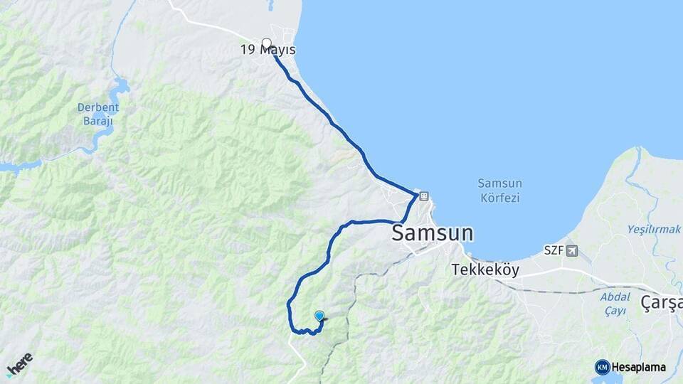 Samsun Canik 19 Mayıs Arası Kaç Km - Yol Haritası