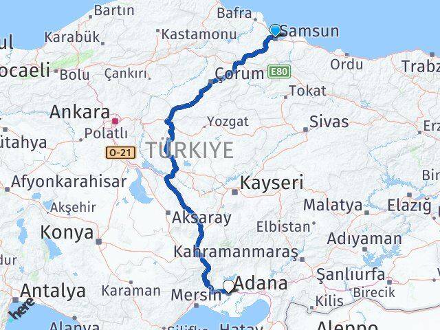 Samsun Canik Adana Arası Kaç Km - Yol Haritası