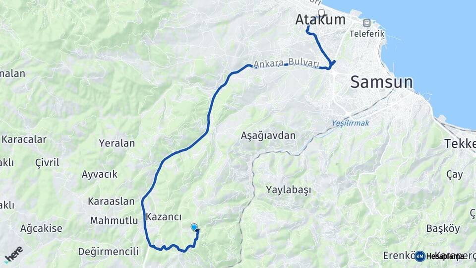 Samsun Canik Atakum Arası Kaç Km - Yol Haritası