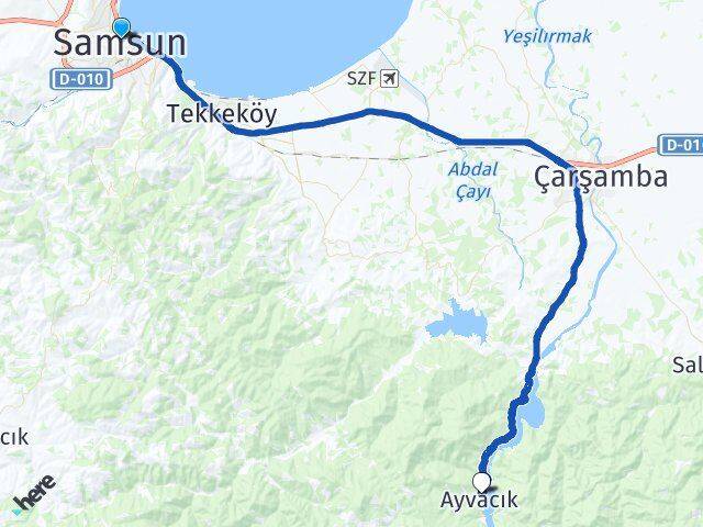 Samsun Canik Ayvacık Arası Kaç Km - Yol Haritası