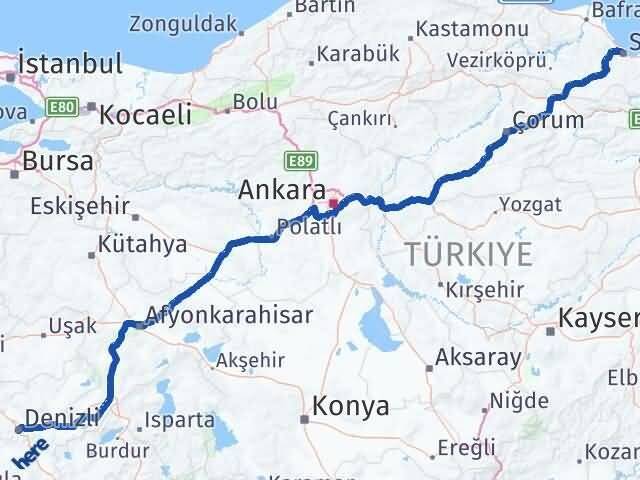 Samsun Canik Denizli Arası Kaç Km - Yol Haritası