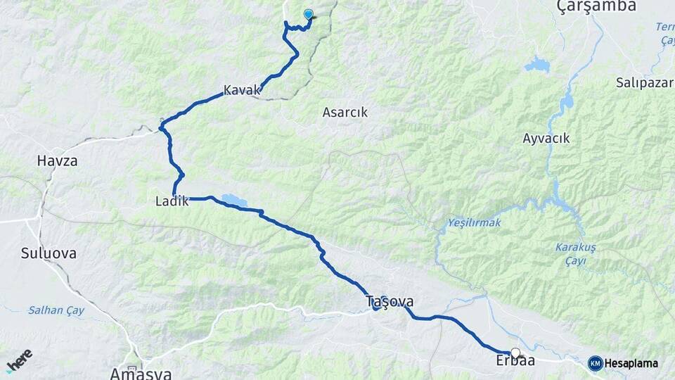 Samsun Canik Erbaa Tokat Arası Kaç Km - Yol Haritası