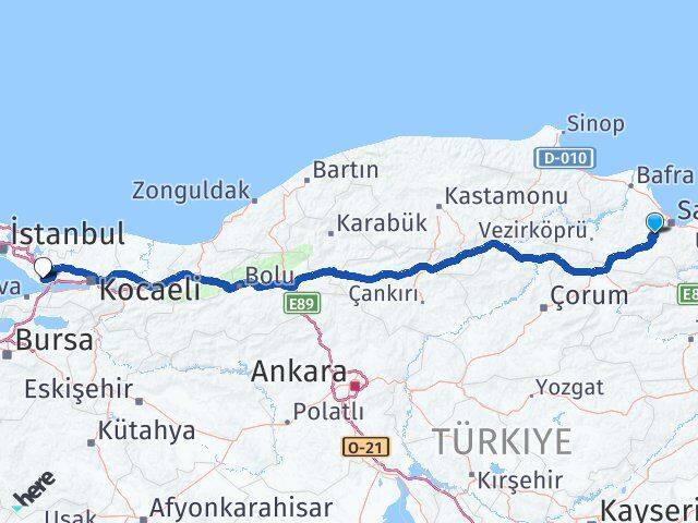 Samsun Canik Gebze Kocaeli Arası Kaç Km - Yol Haritası