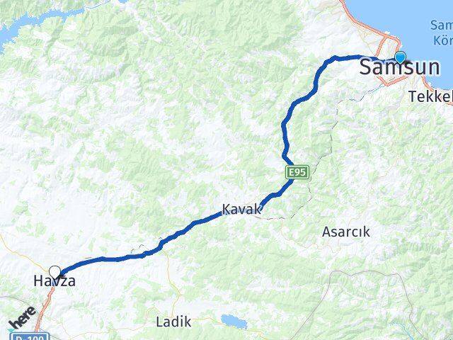 Samsun Canik Havza Arası Kaç Km - Yol Haritası