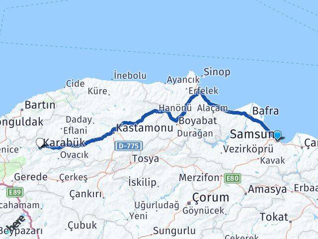 Samsun Canik Karabük Arası Kaç Km - Yol Haritası