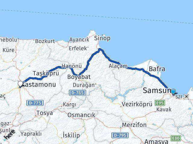 Samsun Canik Kastamonu Arası Kaç Km - Yol Haritası
