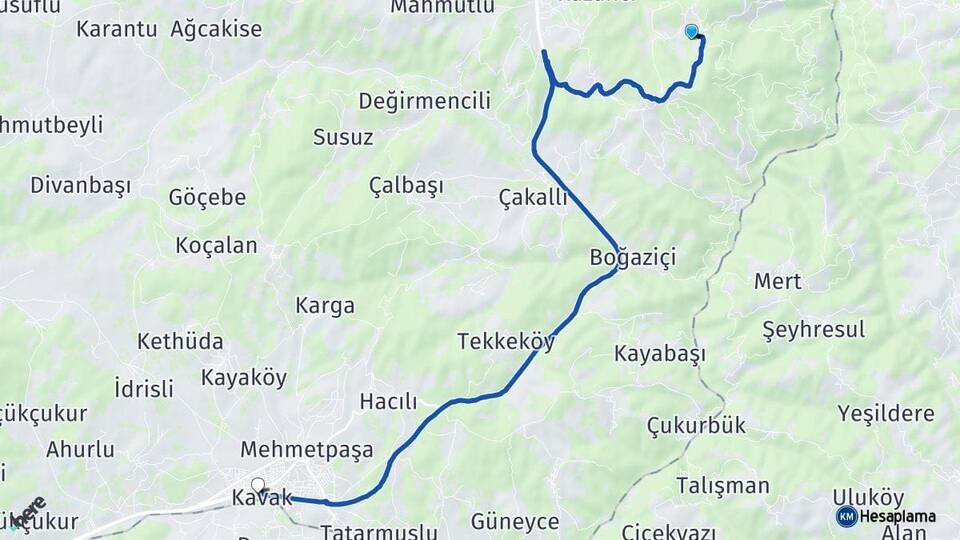 Samsun Canik Kavak Arası Kaç Km - Yol Haritası