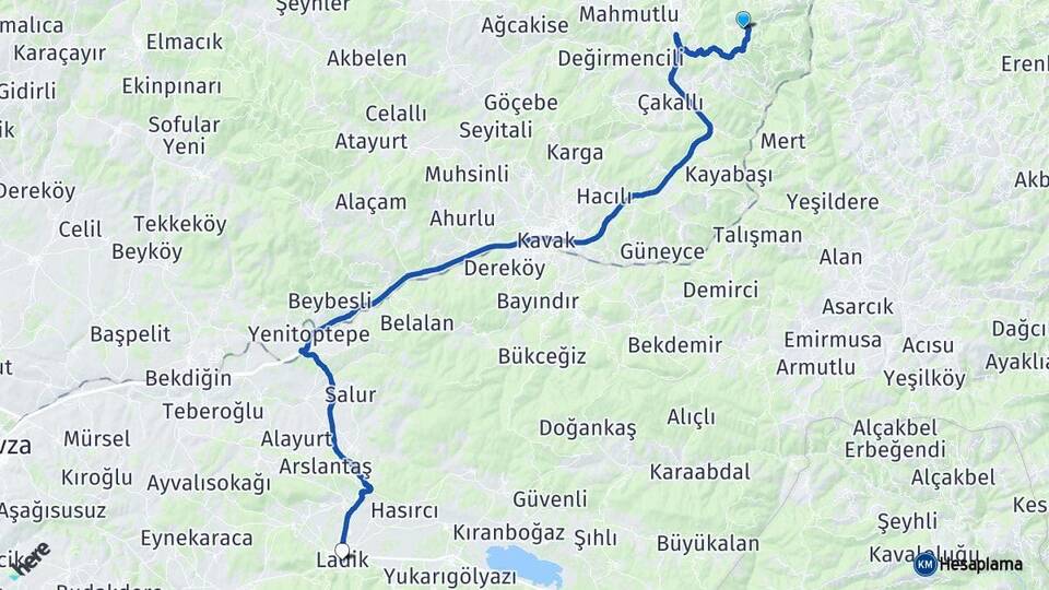 Samsun Canik Ladik Arası Kaç Km - Yol Haritası