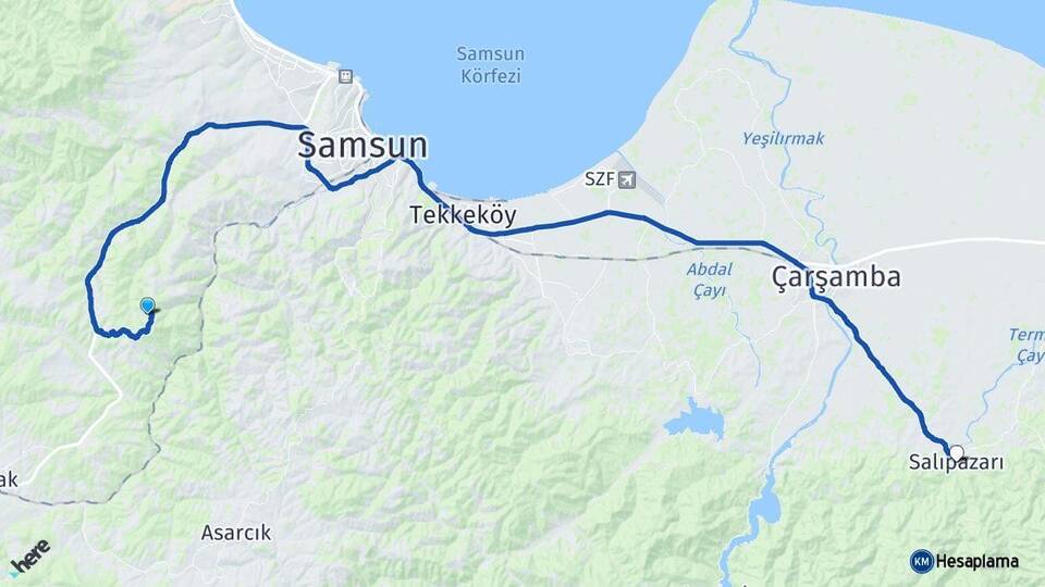Samsun Canik Salıpazarı Arası Kaç Km - Yol Haritası