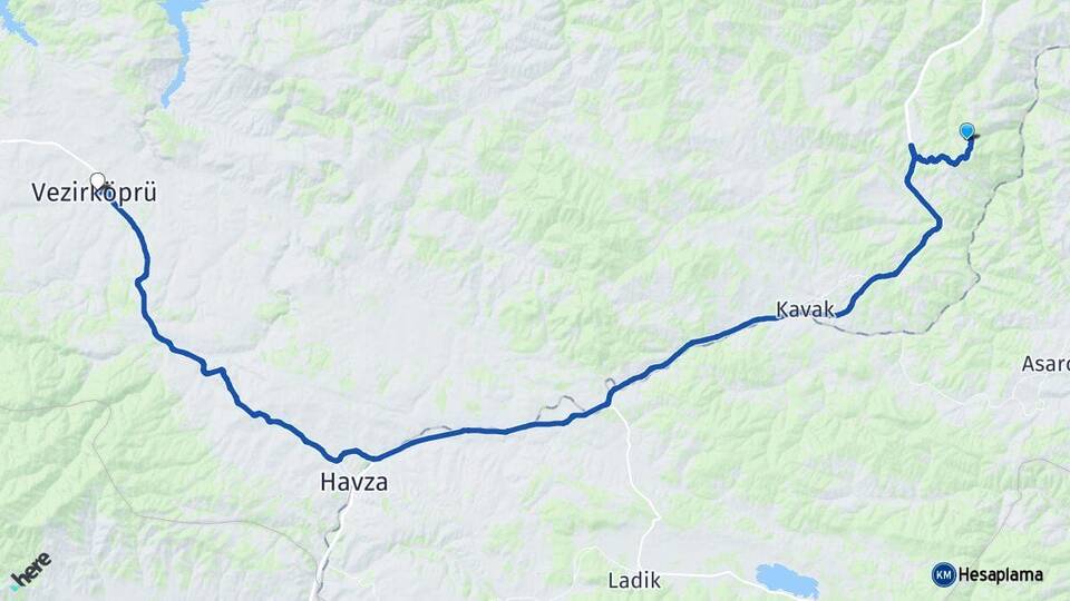 Samsun Canik Vezirköprü Arası Kaç Km - Yol Haritası