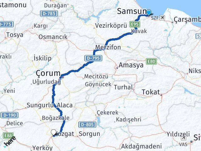 Samsun Canik Yozgat Arası Kaç Km - Yol Haritası
