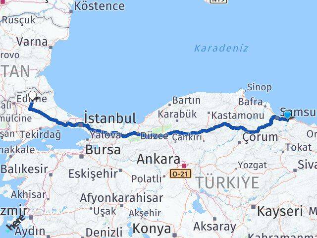 Samsun Çarşamba Kırklareli Arası Kaç Km - Yol Haritası