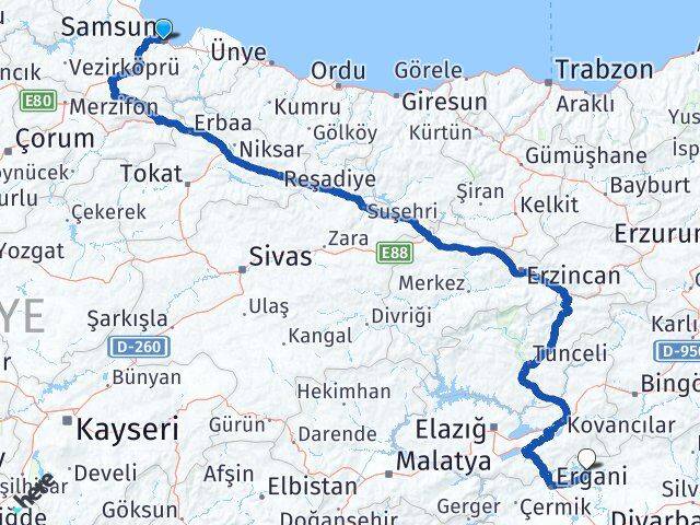 Samsun Dicle Diyarbakır Arası Kaç Km - Yol Haritası