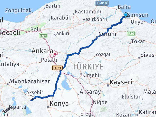 Samsun Doğanhisar Konya Arası Kaç Km - Yol Haritası