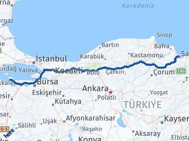 Samsun Erdek Balıkesir Arası Kaç Km - Yol Haritası