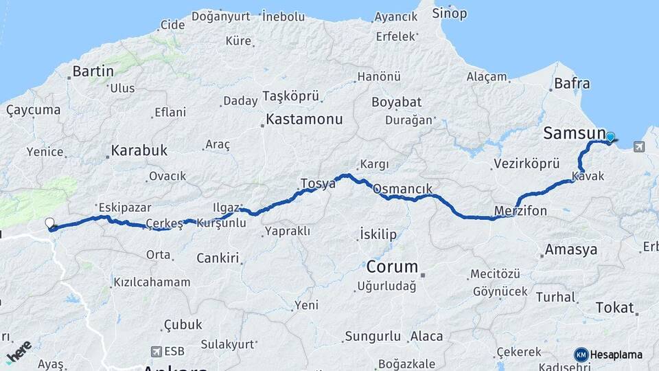 Samsun Gerede Bolu Arası Kaç Km - Yol Haritası