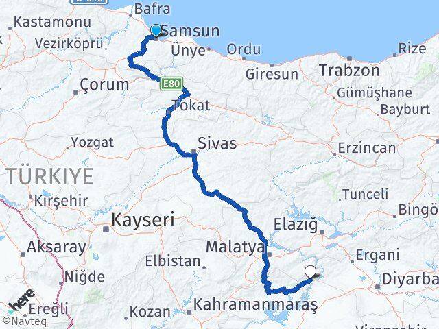 Samsun Gerger Adıyaman Arası Kaç Km - Yol Haritası