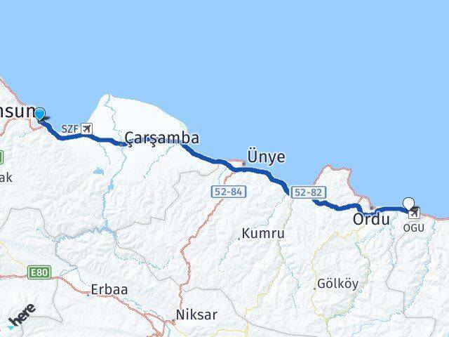 Samsun Gülyalı Ordu Arası Kaç Km - Yol Haritası
