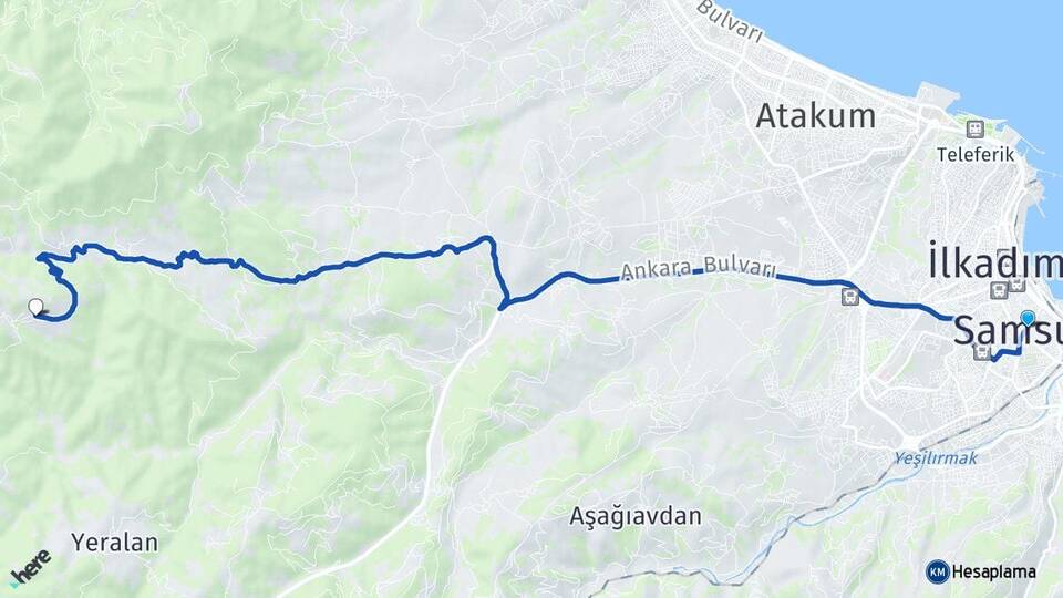 Samsun Güneyköy Atakum Arası Kaç Km - Yol Haritası