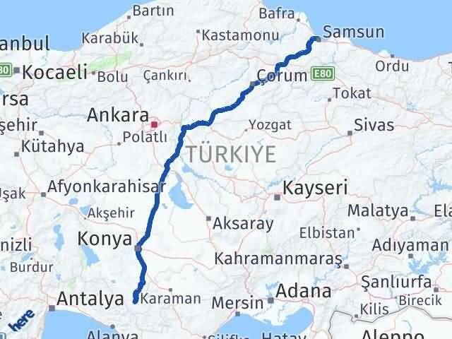Samsun Hadim Konya Arası Kaç Km - Yol Haritası