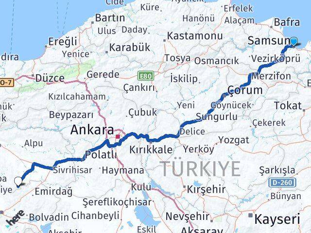 Samsun Han Eskişehir Arası Kaç Km - Yol Haritası