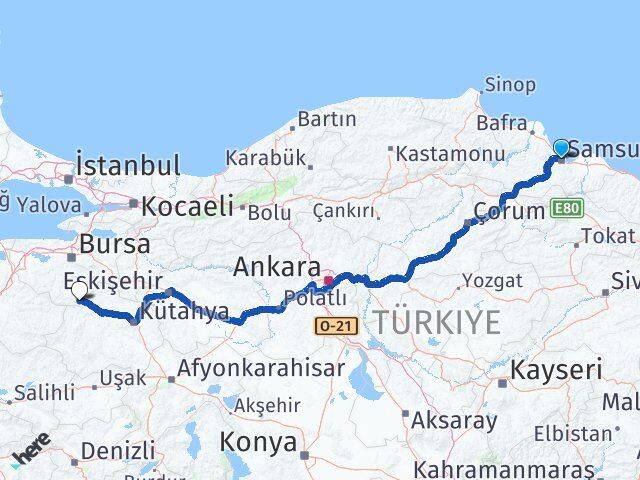 Samsun Harmancık Bursa Arası Kaç Km - Yol Haritası