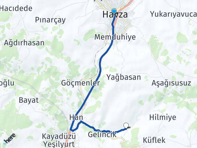 Samsun Havza Eymir Havza Arası Kaç Km - Yol Haritası