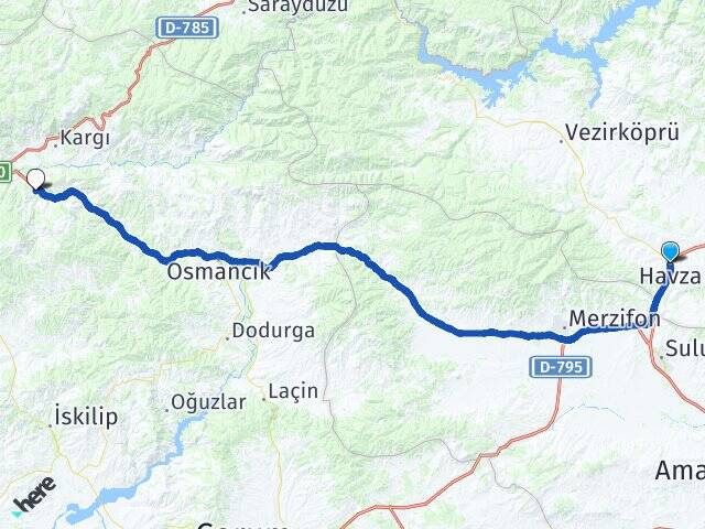 Samsun Havza Hacıhamza Kargı Çorum Arası Kaç Km - Yol Haritası