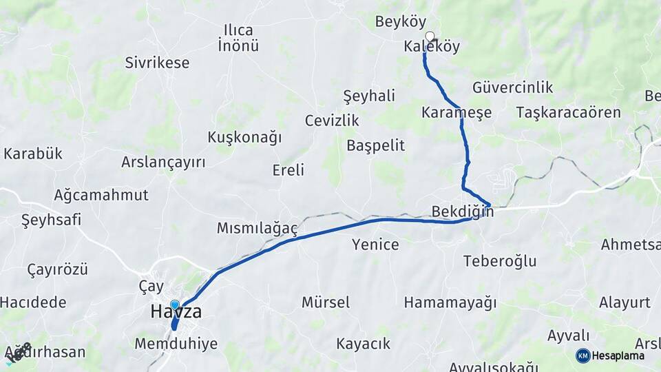 Samsun Havza Kaleköy Havza Arası Kaç Km - Yol Haritası