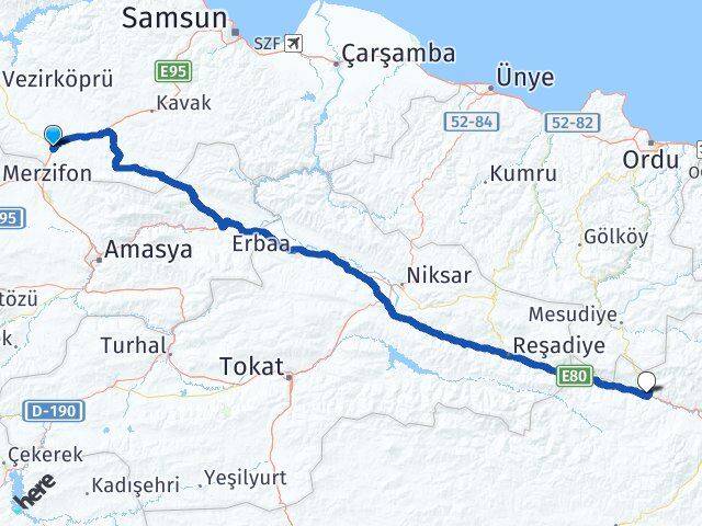 Samsun Havza Yukarıkale Koyulhisar Sivas Arası Kaç Km - Yol Haritası